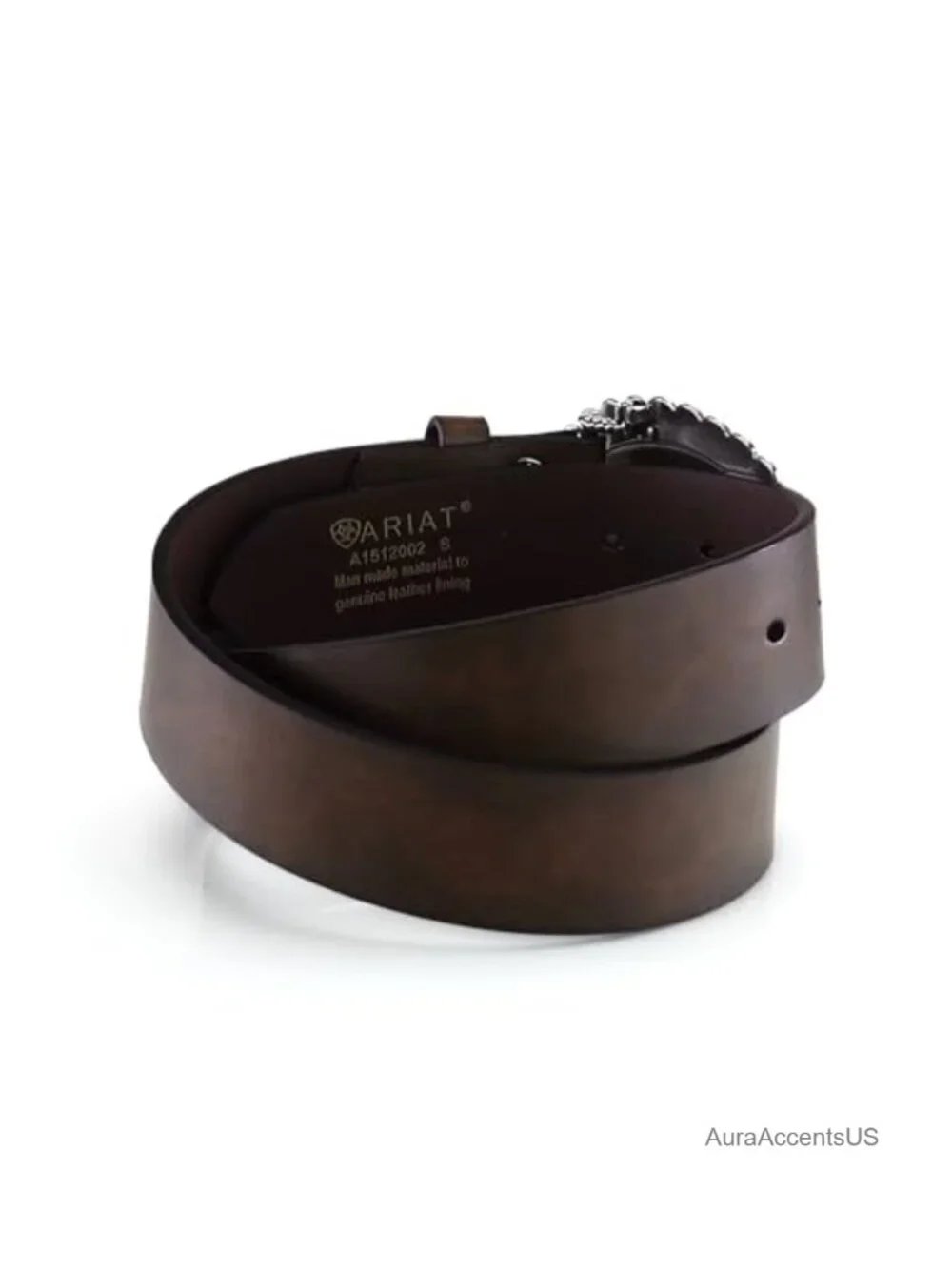 Genuine Leather Western Belt Tooled Silver-Tone Concho Buckle